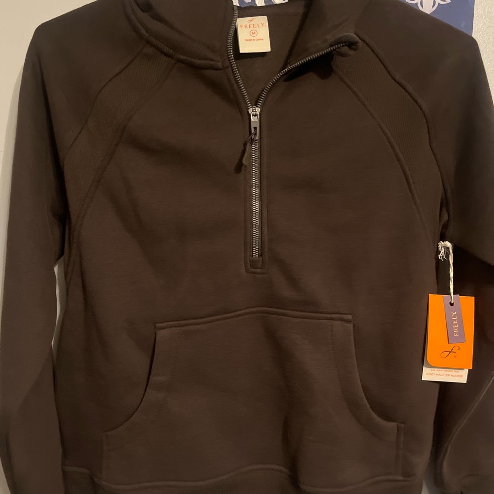 Womens Freely NWT medium Brown Half-Zip Sweater